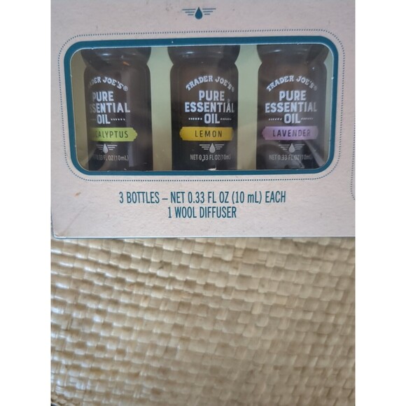 Trader Joe's Essential Oil Collection 3 Bottles 0.33oz Each With Wool Diffuser - Picture 2 of 5